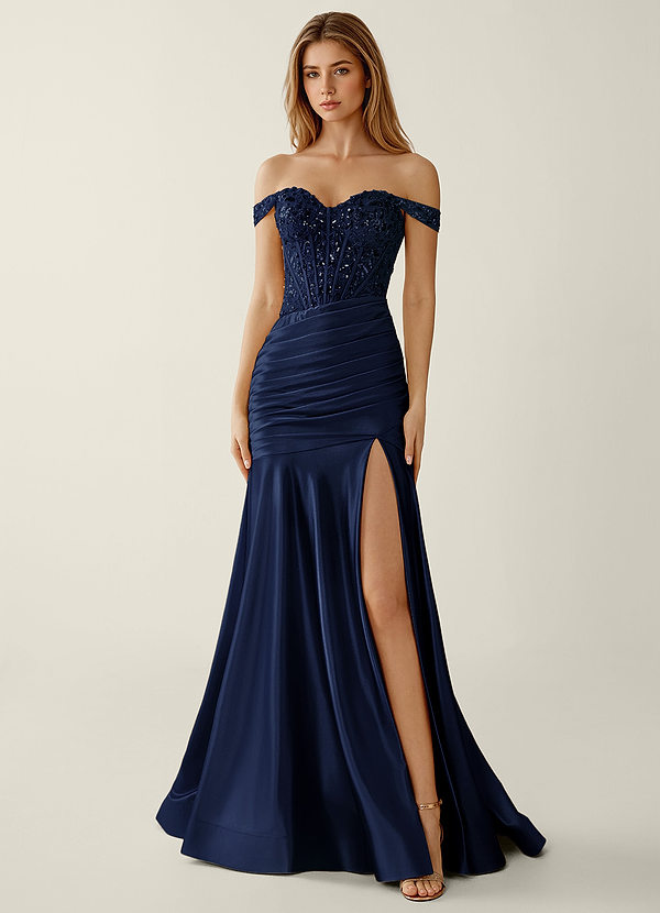 Gueritemar Neptune Lace Sequin Embroidery Stretch Satin Prom Dress image1