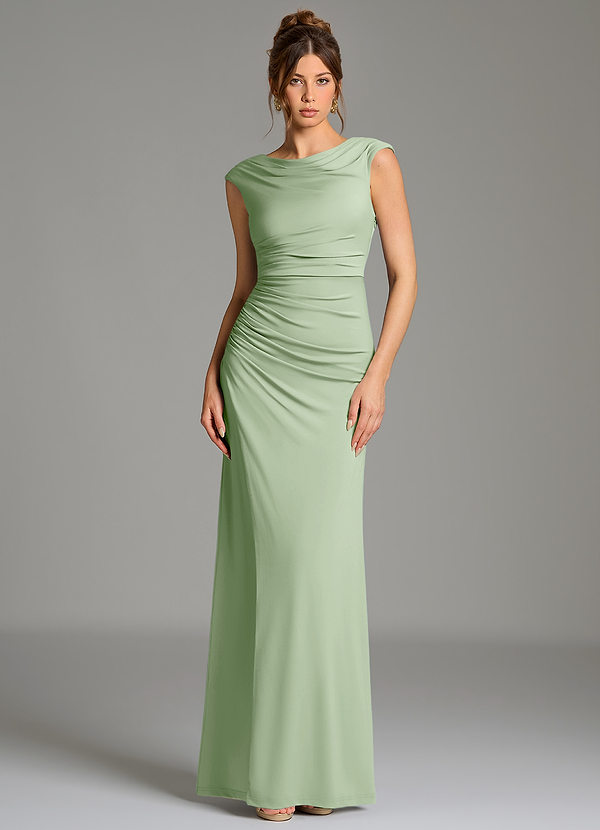 Azazie Chantal Bridesmaid Dresses Dusty Sage Mermaid Pleated Premium Stretch Jersey Dress image1
