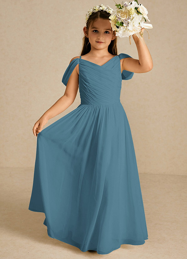 Azazie Chelle Bloemenmeisjes Jurken A-Lijn Jurk van Chiffon Geplooid Bermuda image1