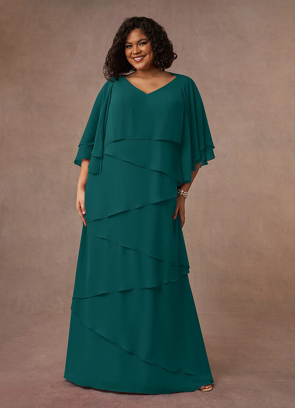 Azazie OHara Mother of the Brides Dresses Peacock A-Line V-Neck Chiffon Dress image1