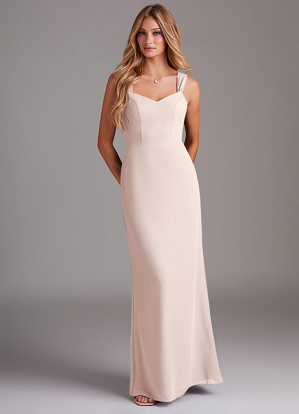 Azazie Denice Bridesmaid Dresses Rose Petal Sheath Pleated Chiffon Dress image1