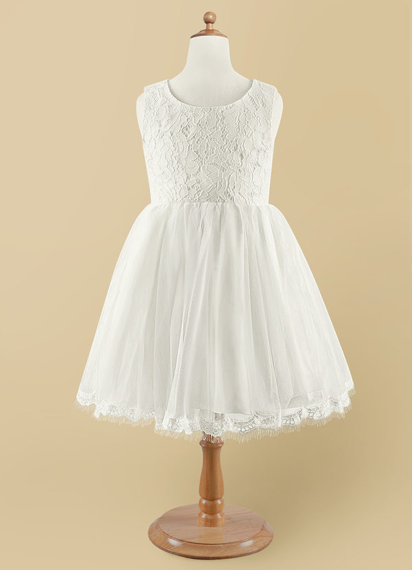 Azazie Tabitha Flower Girl Dresses Ball-Gown Lace Tulle Knee-Length Dress image1