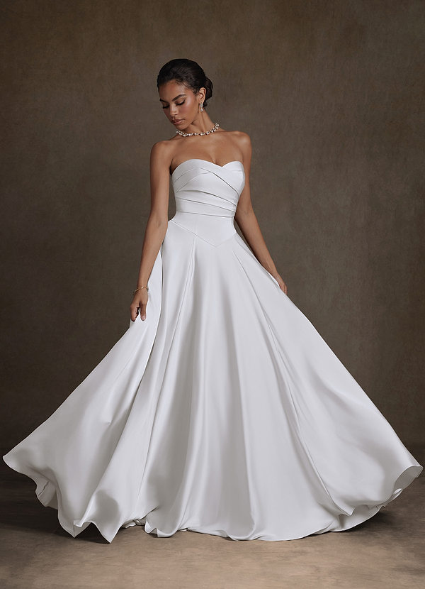 Azazie Alta Trouwjurken Jurk van Stretch Satijn met A-Lijn Strapless Diamant Wit image1