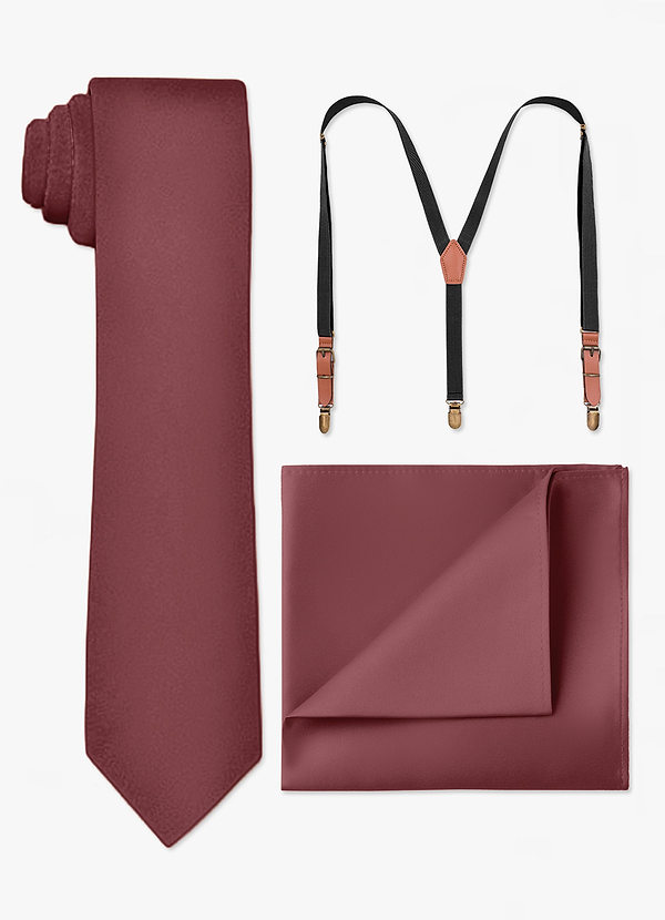 front Matching Skinny Tie & Pocket Square & Suspenders Set