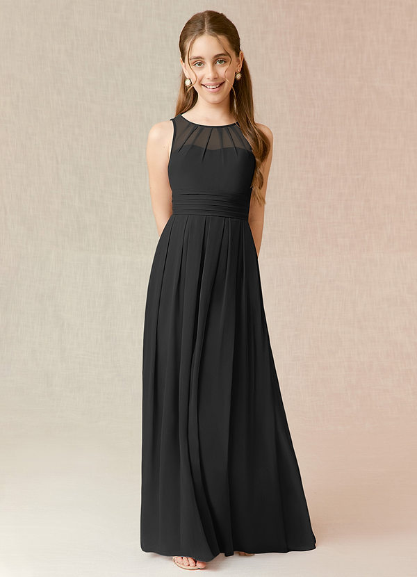 Azazie Bibiane Junior Black A-Line Pleated Chiffon Dress image1