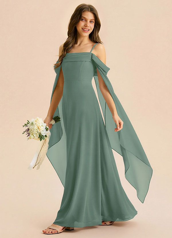 Azazie Moana Junior Eucalyptus A-Line Pleated Chiffon Dress image1