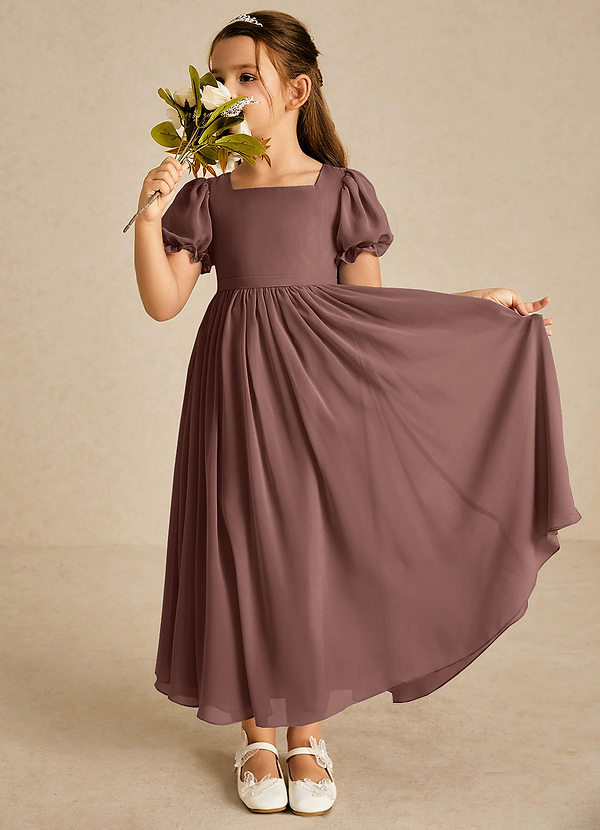 Azazie Joss Flower Girl Dresses Espresso A-Line with Sleeves Chiffon Dress image1