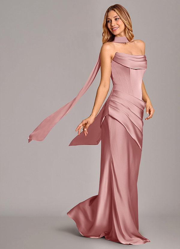 Azazie Pelagia Brudtärneklänningar Klä av Sjöjungfru i Stretch Satin Korsett Dammig Ros Konvertibel image1