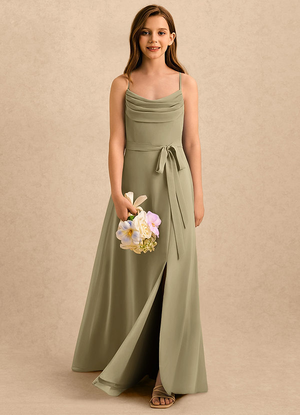 Azazie Jasslyn Girls Formal Sukienki dla dziewczynek sypiących kwiaty Linia A Pofałdowany Szyfon Długość podłogi Sukienka image1