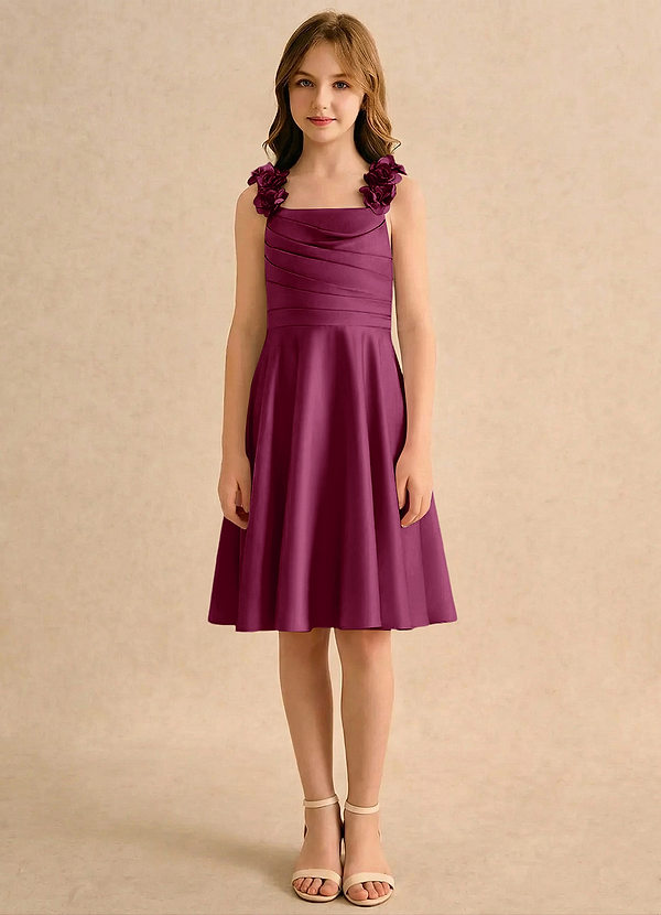 Azazie Resa Girls Formal Blomsterpigekjoler A-Line Plisseret Mat satin Knælængde Kjole image1