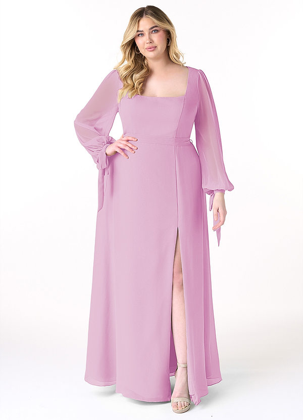 Azazie Leonia Bridesmaid Dresses Candy Pink A-Line Long Sleeve Chiffon Dress image1