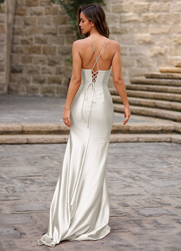 Lustre White Satin Prom Dress image1