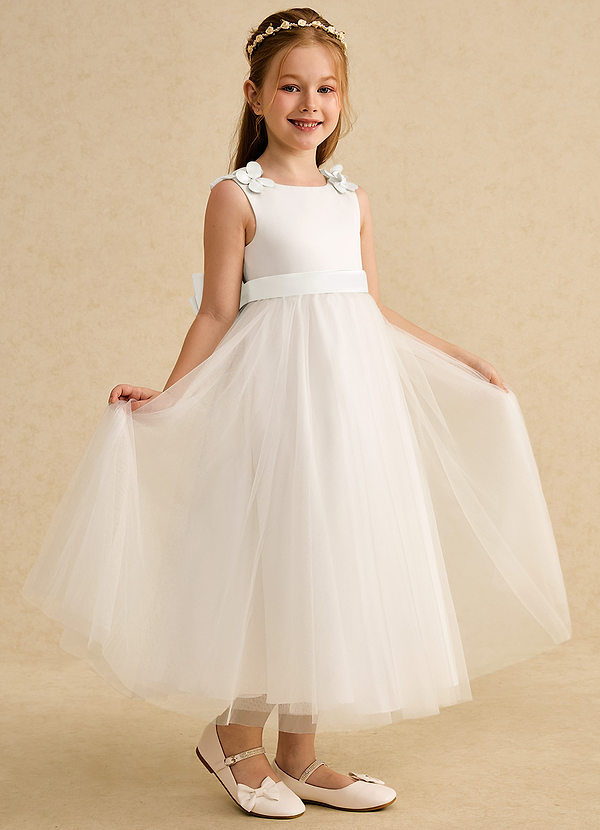 Azazie Lilli Robes de Fillette d'Honneur Robe Trapèze en Tulle Arc Ivoire image1