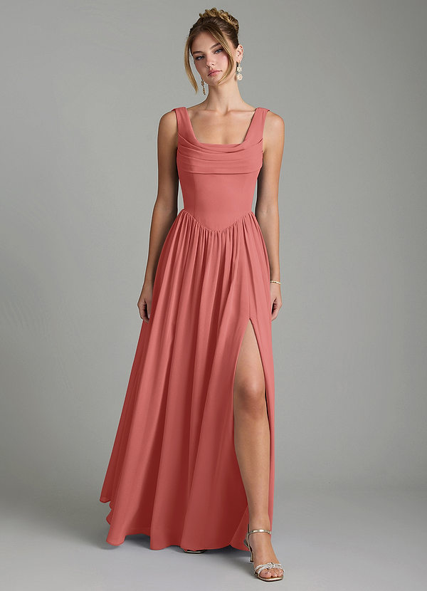 Novi Vestidos de dama de honor Vestido Rosa Antigua de Gasa de Línea A con Plisado image1