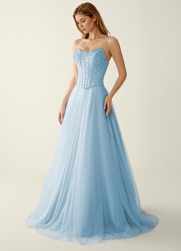 Maevego Sky Blue Two-piece Rhinestone Sequin Embroidery Tulle Prom Dress image1