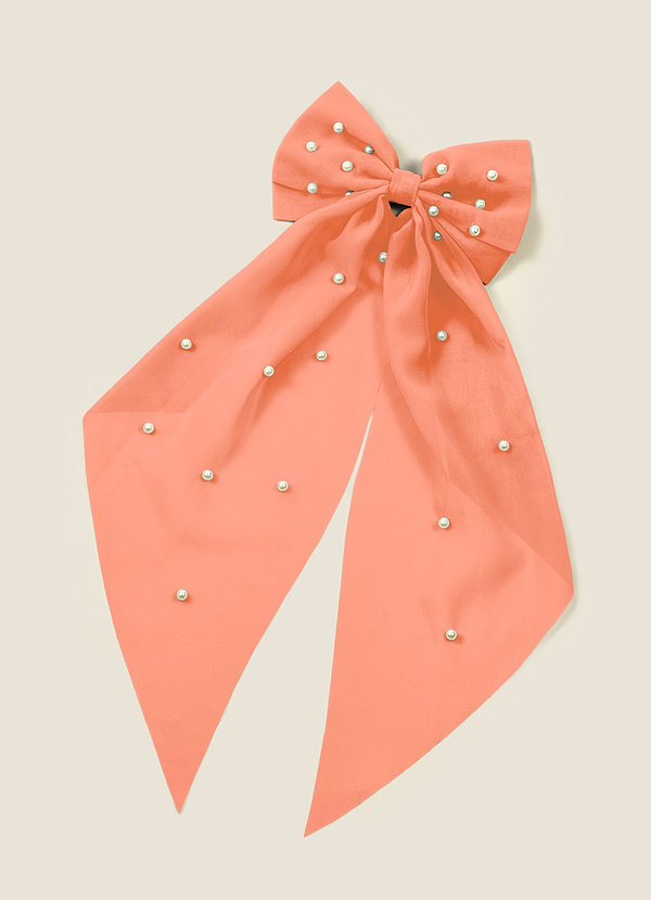 front Matching Color Chiffon Pearl Hair Bow Hair Clip