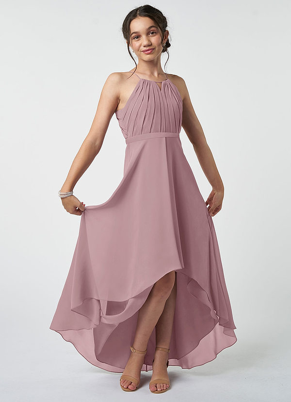 Azazie Oaklynn A-Line Pleated Chiffon Asymmetrical Junior Bridesmaid Dress image1