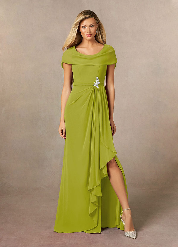 Azazie Mary Vestidos de Madre de la Novia Vestido de Hierba De Limón de Gasa de Corte en A con Corte Lateral image1