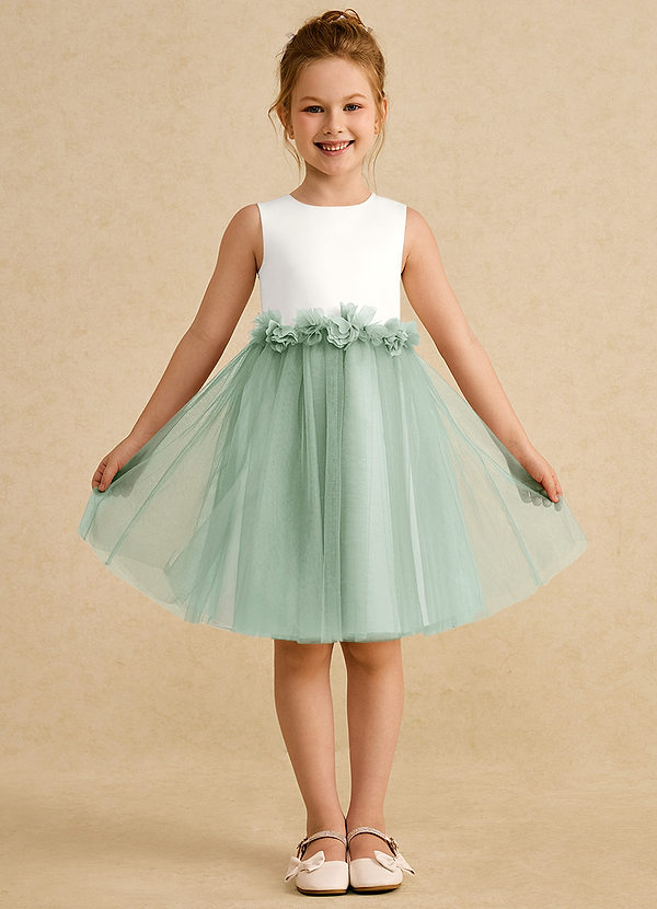 Azazie Louisa Flower Girl Dresses Ivory Agave A-Line Sleeveless Tulle Dress image1