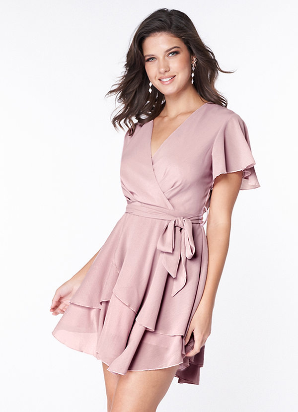 front Downright Darling Blushing Pink Ruffled Short Sleeve Mini Dress