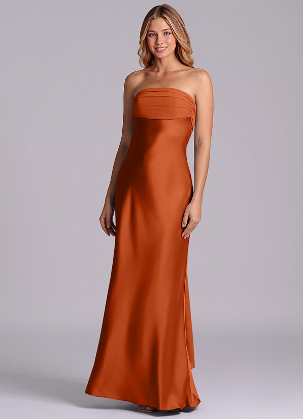 Azazie Ailanie Brudtärneklänningar Klä av Tubklänning i Stretch Satin Axelbandslös Bränd Apelsin image1