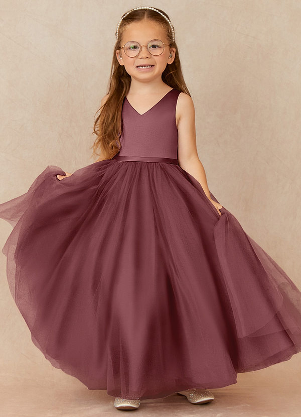 Azazie Marybell Flower Girl Dresses Desert Rose A-Line Bow Tulle Dress image1