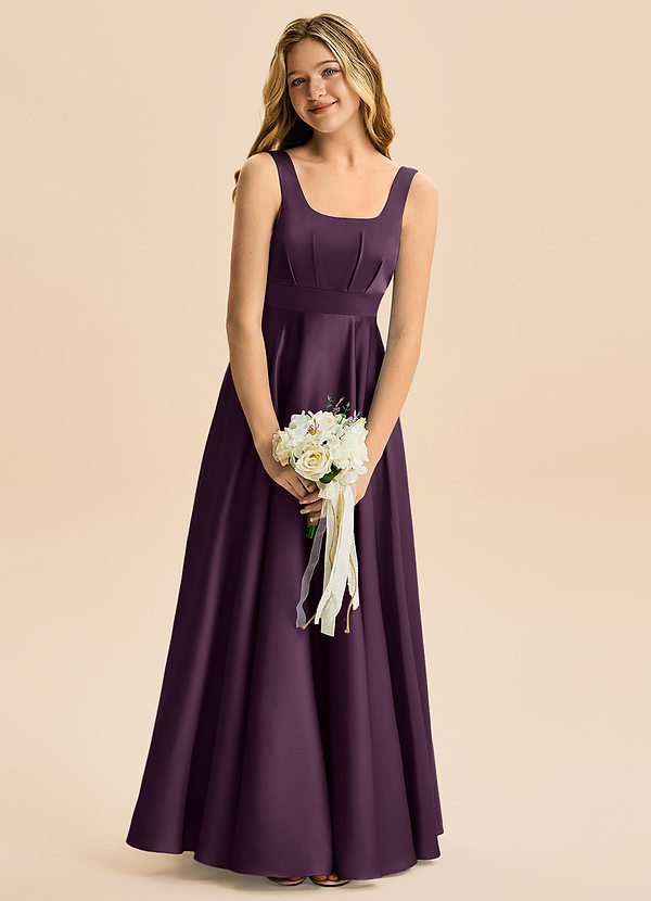 Azazie Gabby Junior Jurk van Stretch Satijn met A-Lijn Geplooid Pruim image1