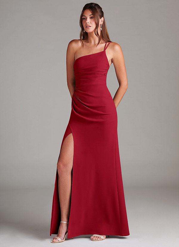 Azazie Eren Vestidos Dama de Honor Vestido de Escarlata de Crepé elástico de Corte Recto con Hombro unilateral image1