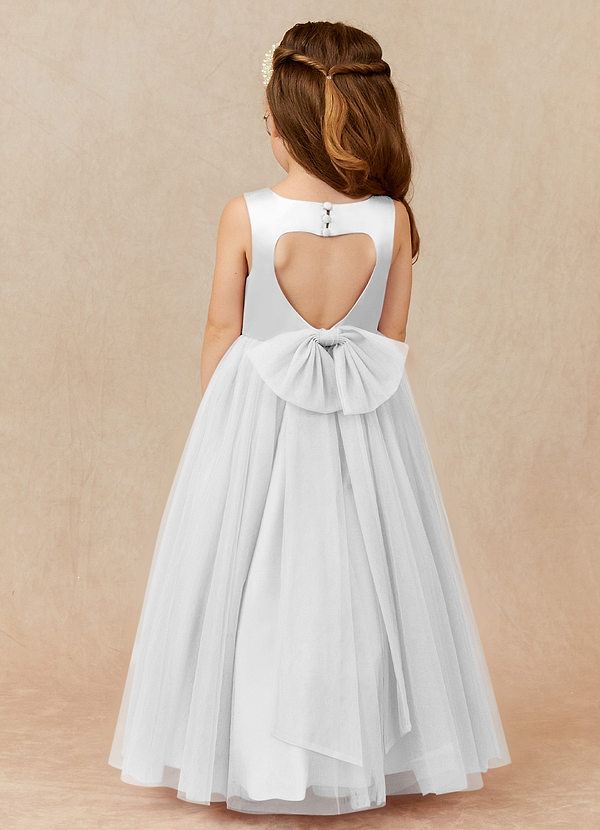 Azazie Muni Flower Girl Dresses Vestido Diamante Branco de Tule de Linha A com Arco image1