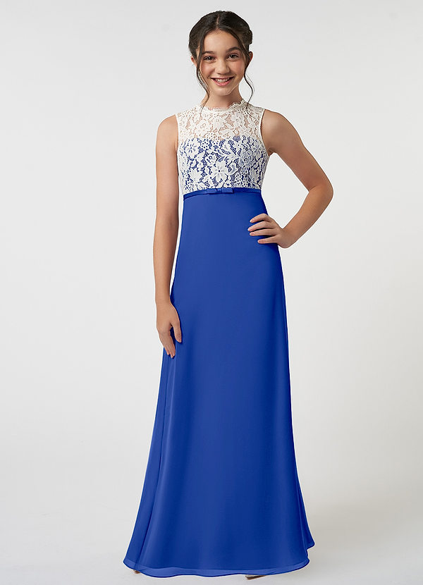 Azazie Rana Junior Royal Blue A-Line Lace Chiffon Dress image1