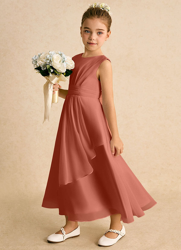 Azazie Edelweiss Flower Girl Dresses Clay A-Line Pleated Chiffon Dress image1