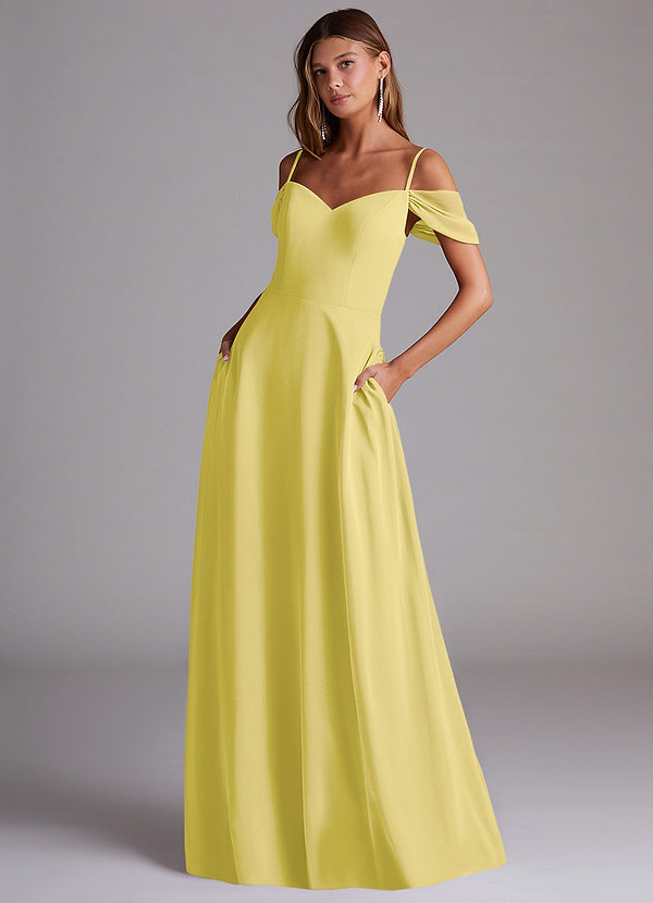 Azazie Marley Bridesmaid Dresses Canary A-Line Off the Shoulder Chiffon Convertible Dress image1