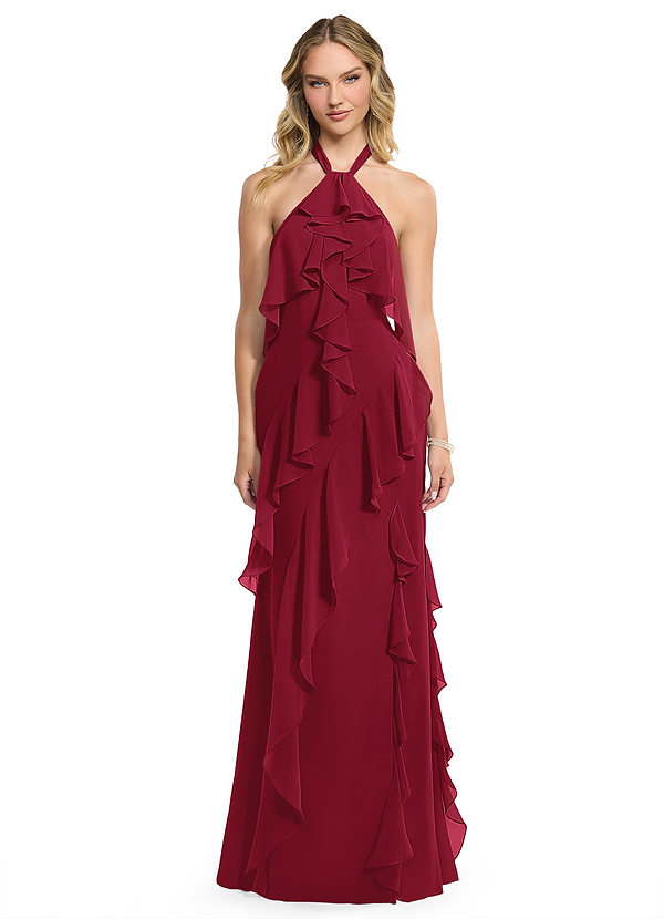 Azazie Velma Bridesmaid Dresses Burgundy A-Line Side Slit Chiffon Dress image1