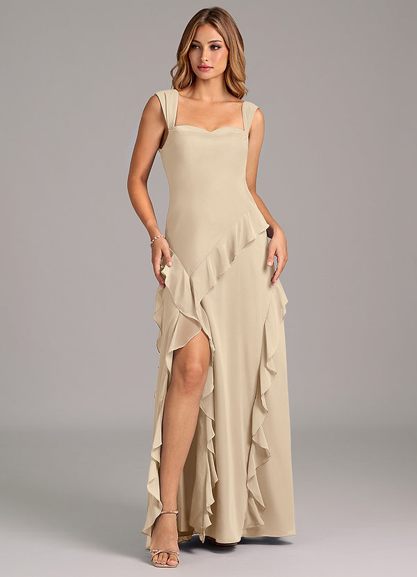 Azazie Sloane Bridesmaid Dresses Champagne A-Line Sweetheart Neckline Chiffon Dress image1