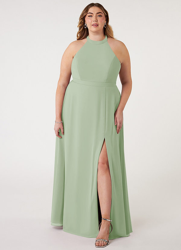 Azazie Clarice Bridesmaid Dresses Dusty Sage A-Line Halter Chiffon Dress image1