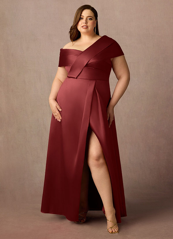 Azazie Marissa Vestidos de Madre de la Novia Vestido de Borgoña de Micado de Corte en A con Plisado image1