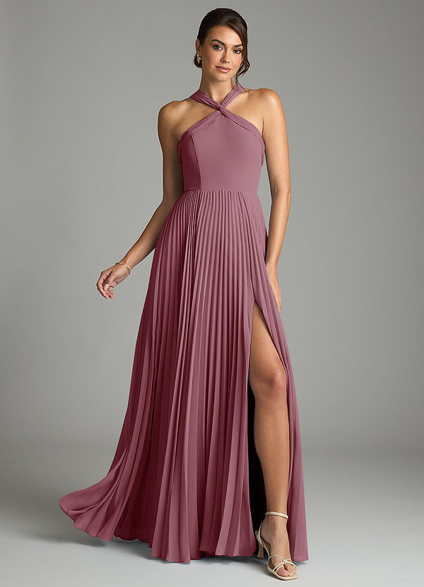 Azazie Afra Abiti da Damigella Abito A-Line in Chiffon Plissettato Vintage Malva image1