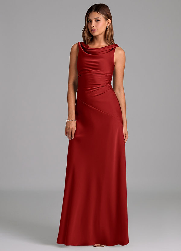 Azazie Nerine Brautjungfernkleider A-Linie Plissee Stretch-Satin Kleid Granatapfelrot image1