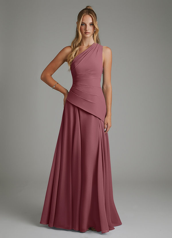 Azazie Holly Bridesmaid Dresses Desert Rose A-Line Corset Chiffon Dress image1