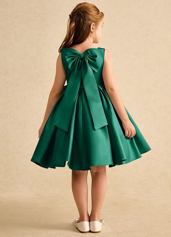 Azazie Jessie Flower Girl Dresses Emerald A-Line Bow Matte Satin Dress image1