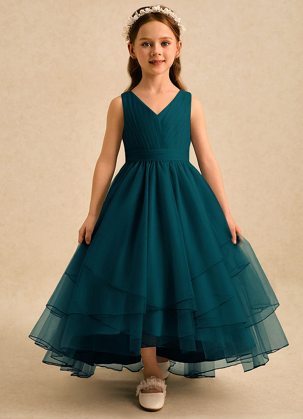 Azazie Seraphina Vestidos de arras Vestido Pino de Tul de Corte en A con Plisado image1