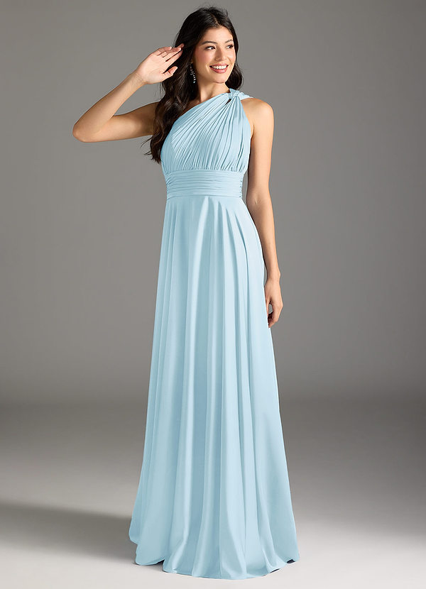 Azazie Charlize Bridesmaid Dresses Sky Blue A-Line One Shoulder Stretch Satin Dress image1