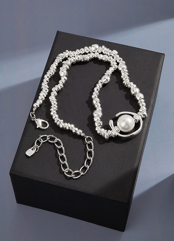 back Irregular Metal Pearl Patchwork Necklace