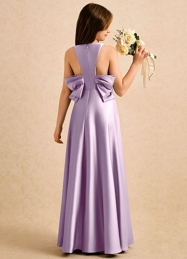 Azazie Nisha Girls Formal Sukienki dla dziewczynek sypiących kwiaty Linia A Pofałdowany Satyna elastyczna Długość podłogi Sukienka image1