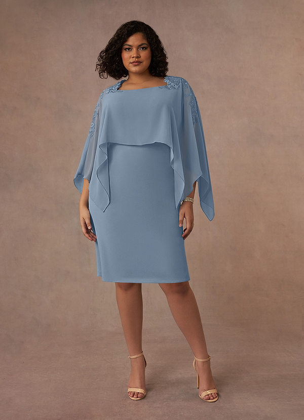 Azazie Maryam Mother of the Brides Dresses Dusty Blue Sheath Lace Chiffon Dress image1