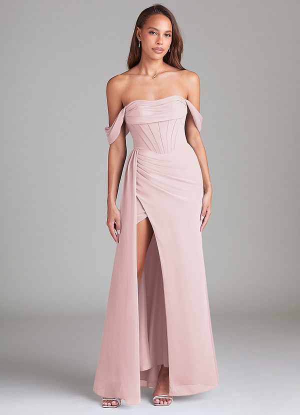 Azazie Amyra Vestidos Dama de Honor Vestido de Rosa Rubor de Gasa de Corte Recto Convertible con Vestidos sin tirantes image1