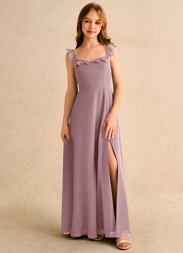 Azazie Chip Girls Formal Vestidos de Niña de Flores Vestido de Rosa Polvorienta de Gasa de Corte en A con Sin mangas image1