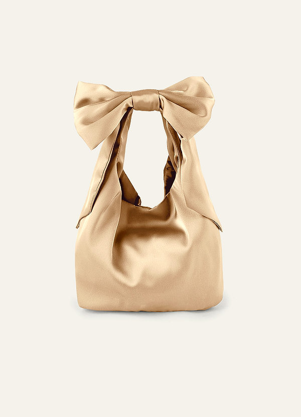 front Matching Color Stretch Satin Bow Handbag