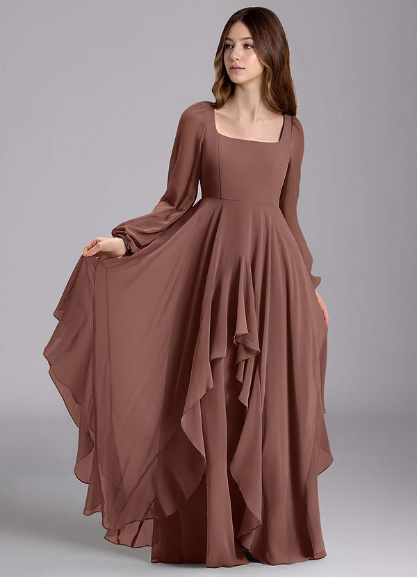 Azazie Clara Junior Abito A-Line in Chiffon Blusa Espresso image1