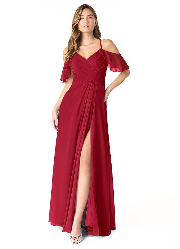 Azazie Dakota Bridesmaid Dresses Scarlet A-Line V-Neck Pleated Chiffon Dress image1